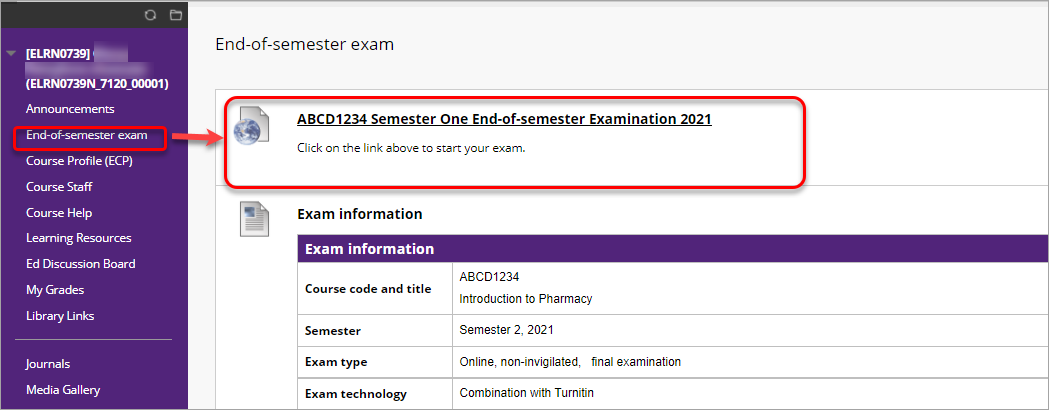 location of end-of-semester exam