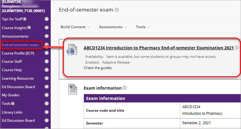 location of end-of-semester exam