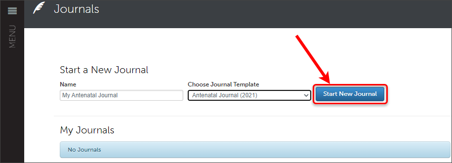 Start new journal button circled.