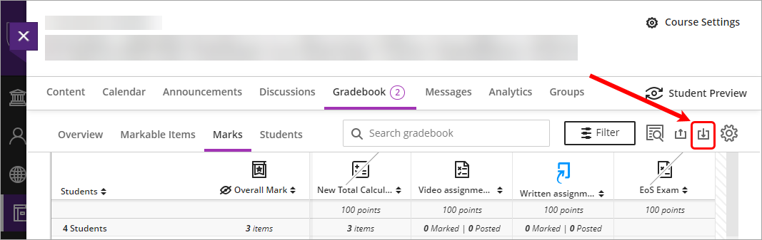 Download Gradebook button circled