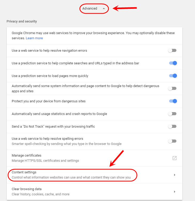 click on content settings