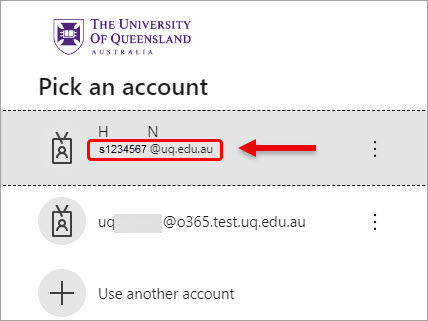 Select your UQ account