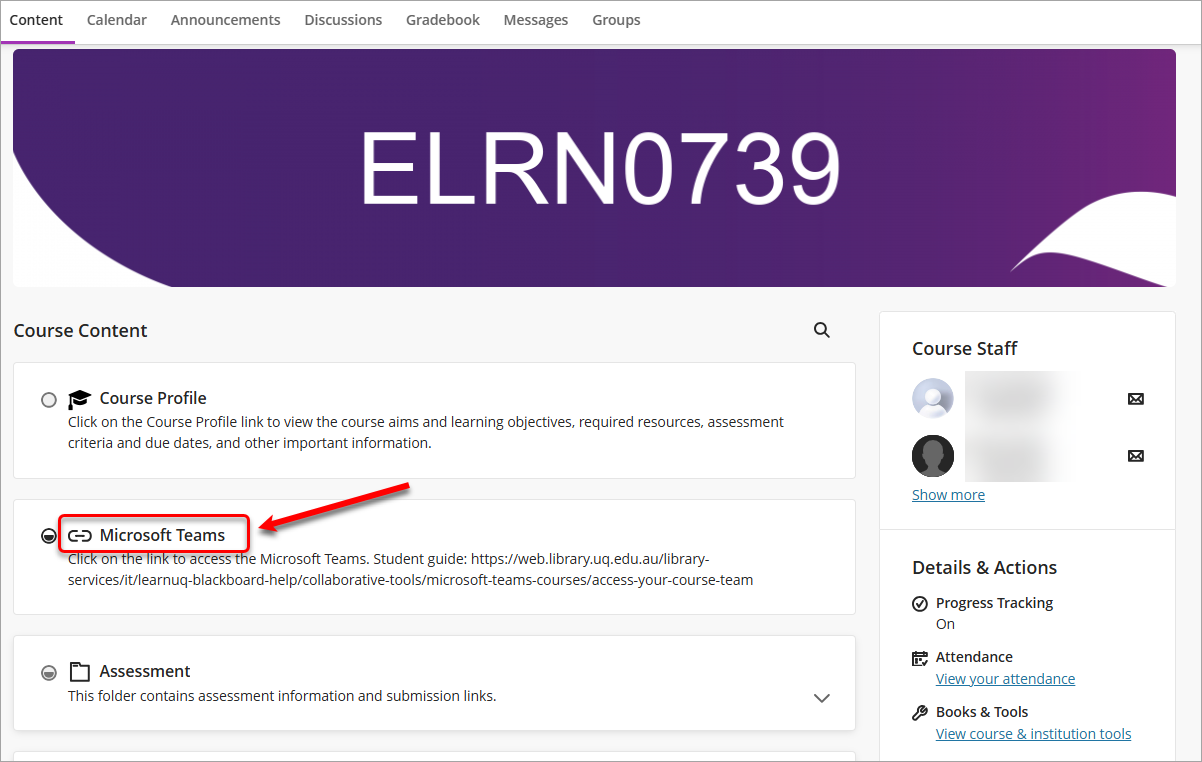 Microsoft Teams link in Blackboard