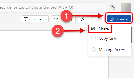 Click on the Share button and select the share option from the drop-down menu