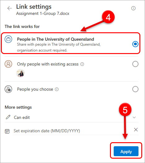 Select people in the University of Queensland and then click Apply