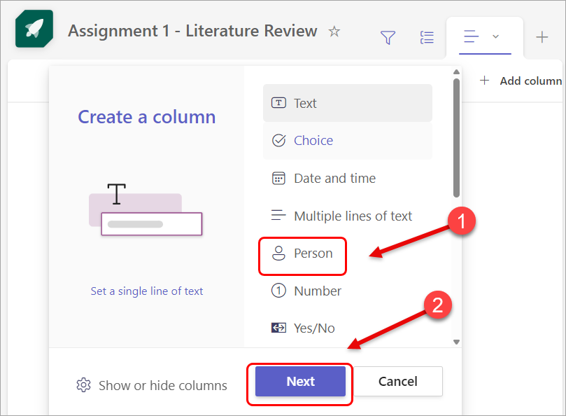 Select the person and click on the Next button