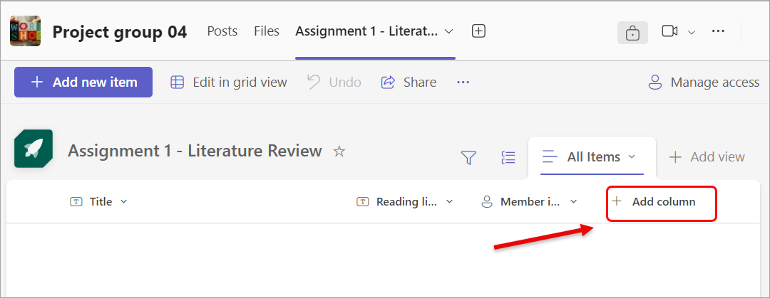 Click on the Add column button