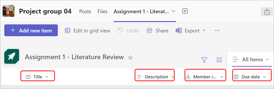 The list shows 4 columns