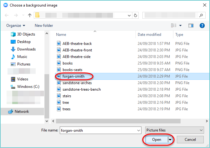 the file and open button are highlighted