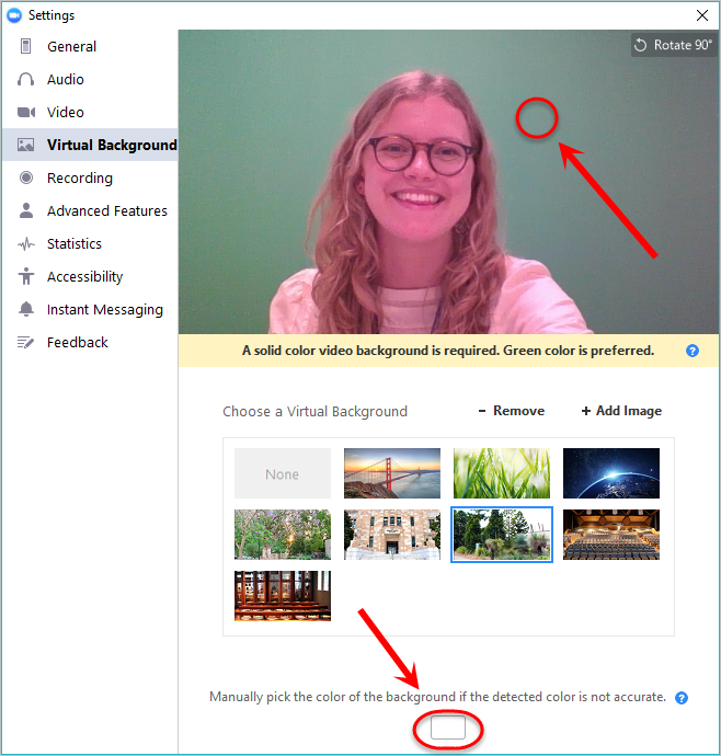 the greenscreen button is highlighted\