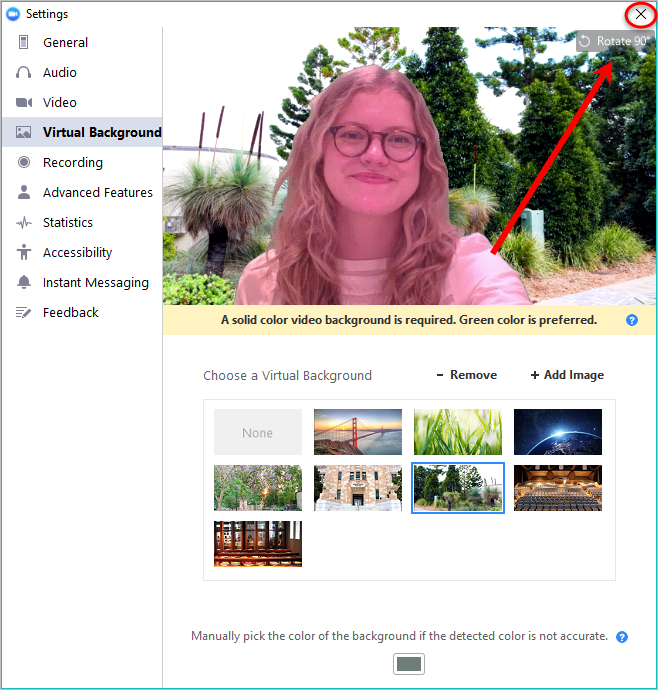 The X button is highlighted