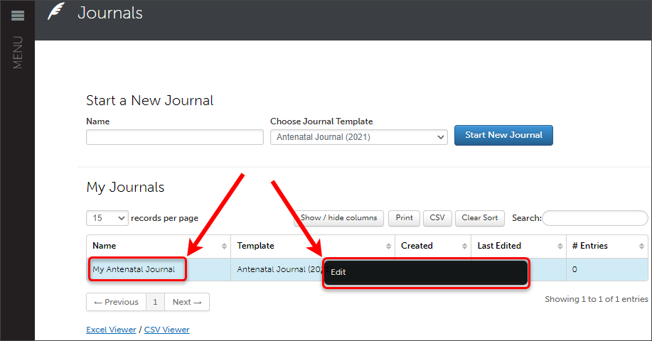 Journal and Edit circled