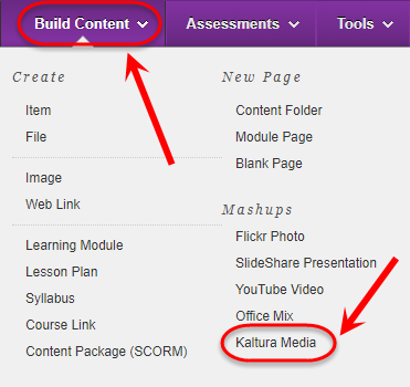 Build content menu with kaltura media circled