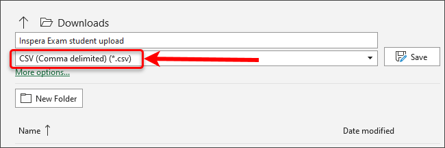CSV file type circled
