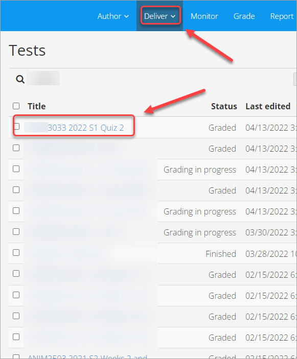 deliver selected, exam link selected