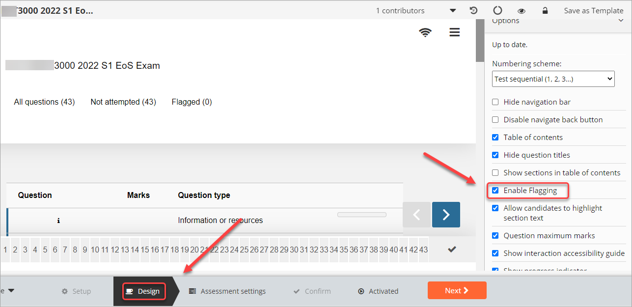 design button and enable flagging selected