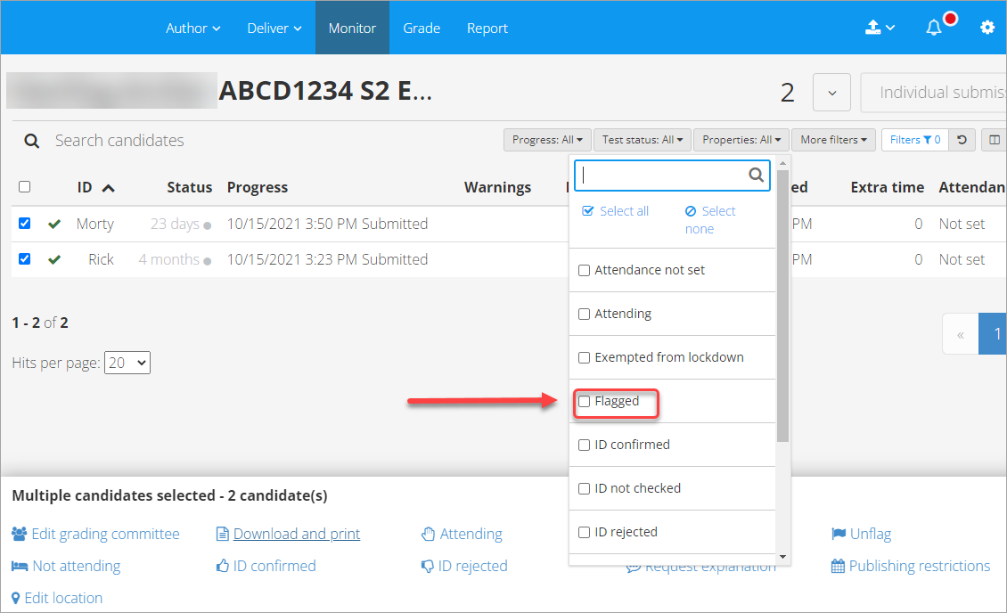 flagged checkbox selected
