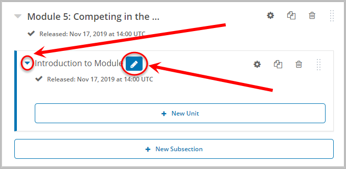 pencil/edit icon selected with information added, triangle icon selected