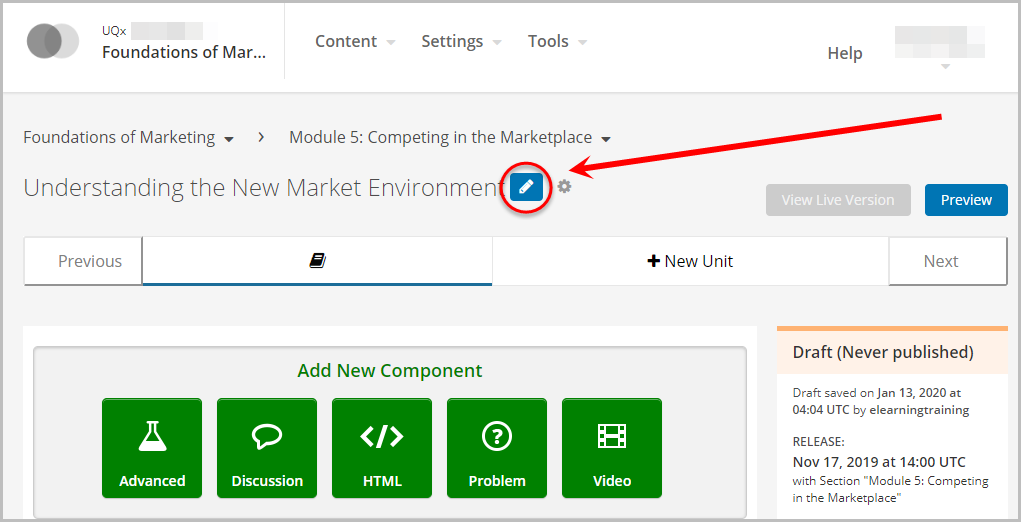 pencil/edit icon selected