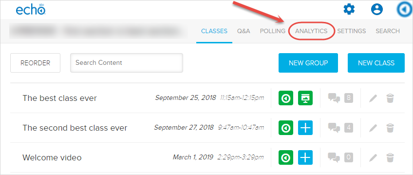 analytics menu item highlighted