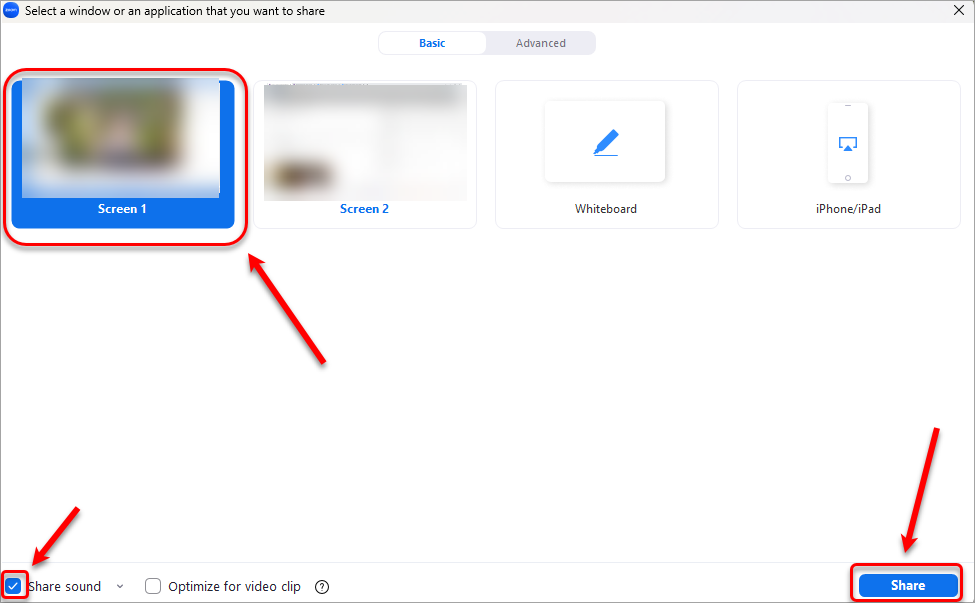 select and share screen