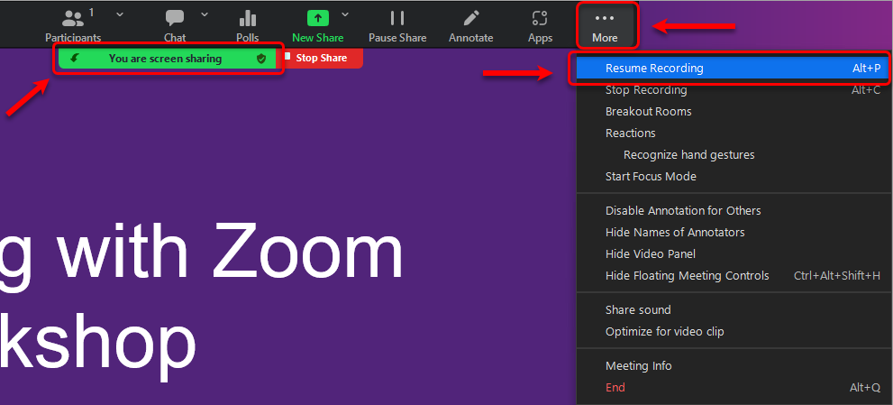 resume recording