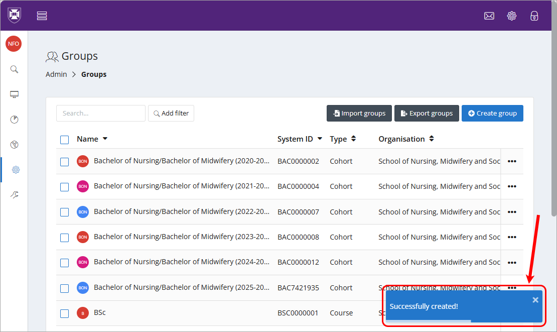 Successfully created message circled