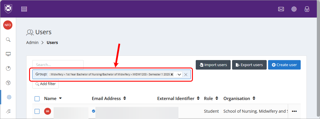 Group filter textbox circled