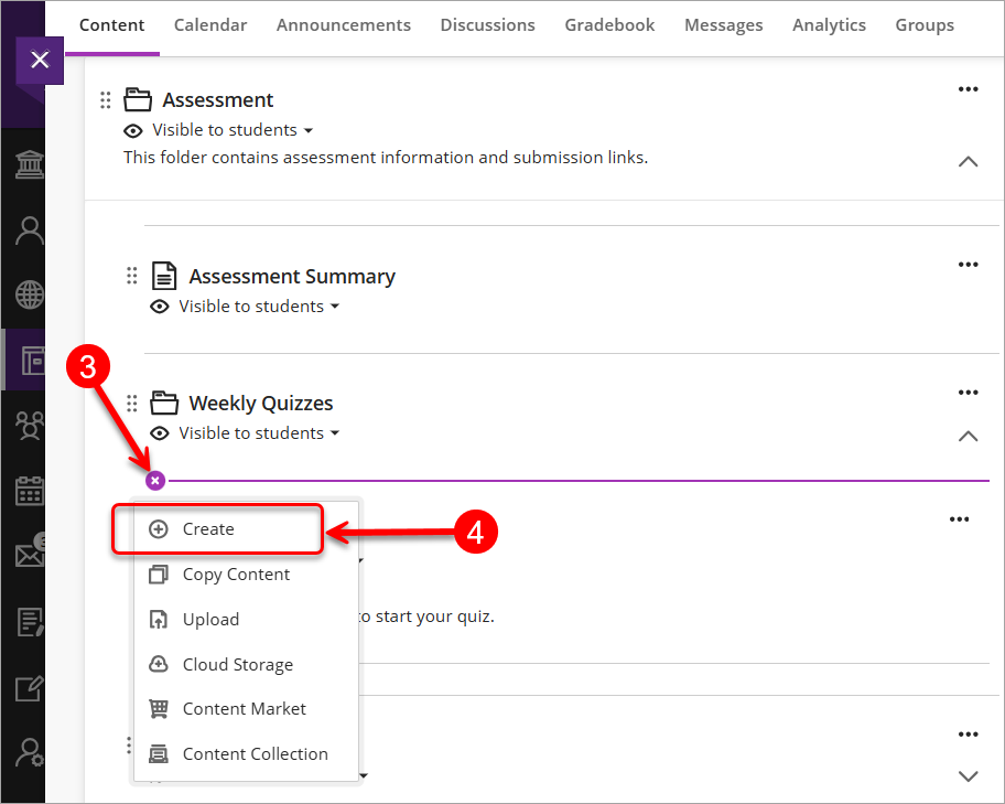 add content and select Create