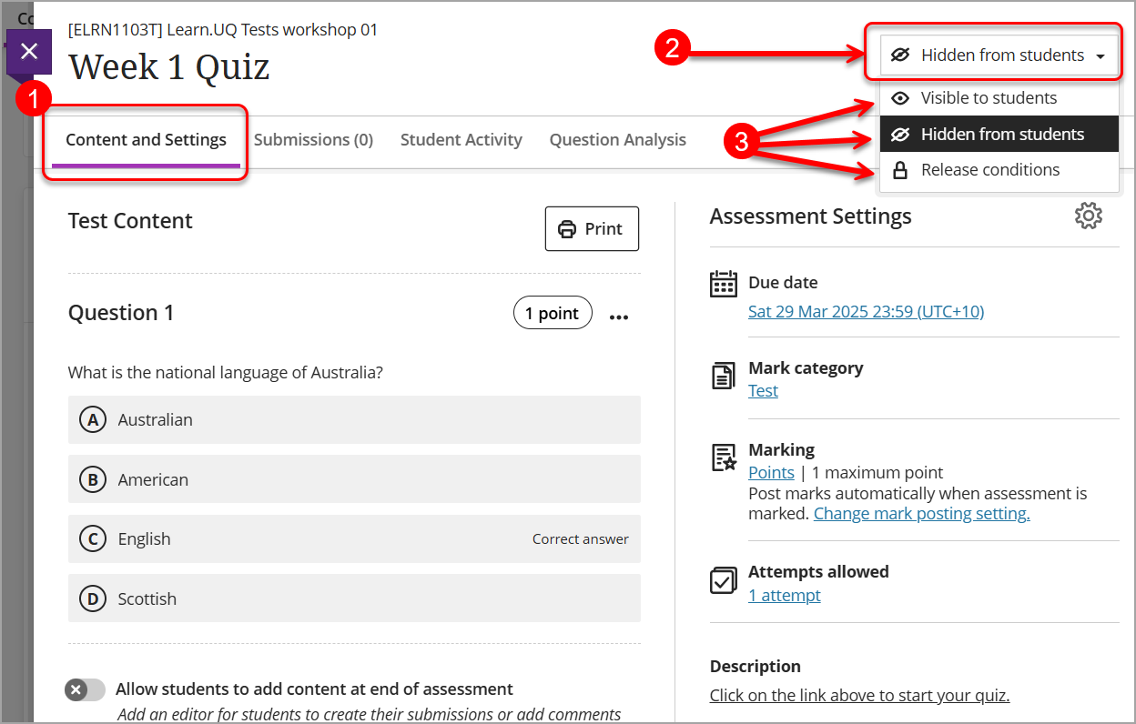 set required test visibility