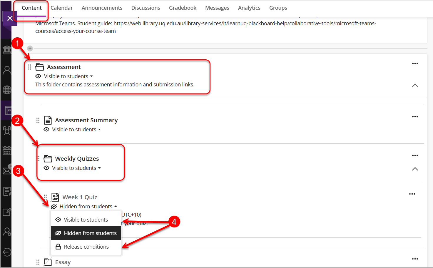 change visibility at the folder level content page