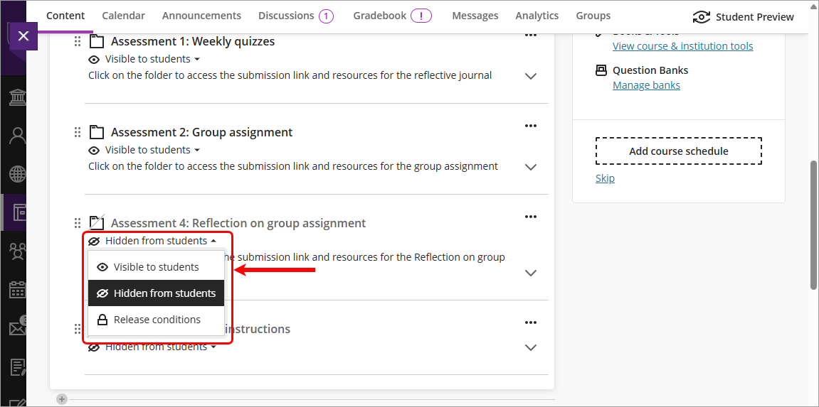 Visibility drop-down list circled