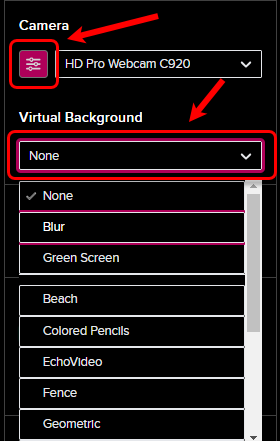 Camera setting circled and virtual background