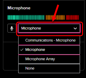 Microphone drop-down list circled