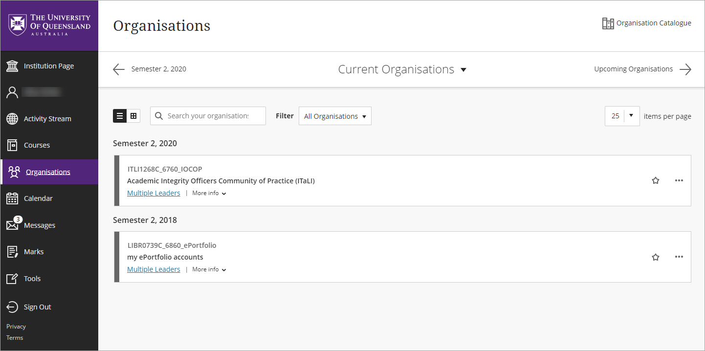 Welcome page Organisations