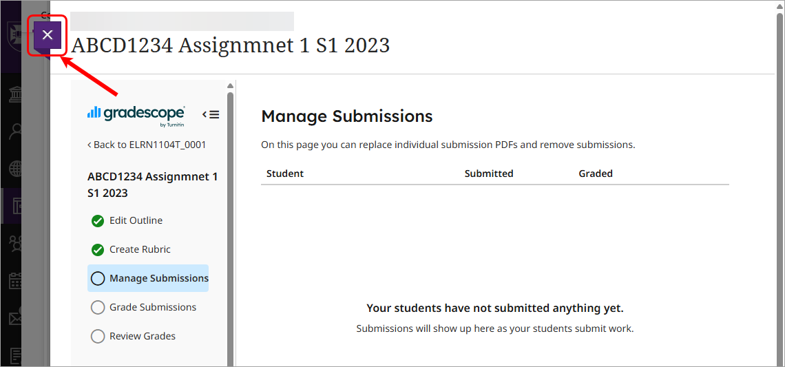 Close (X) button circled