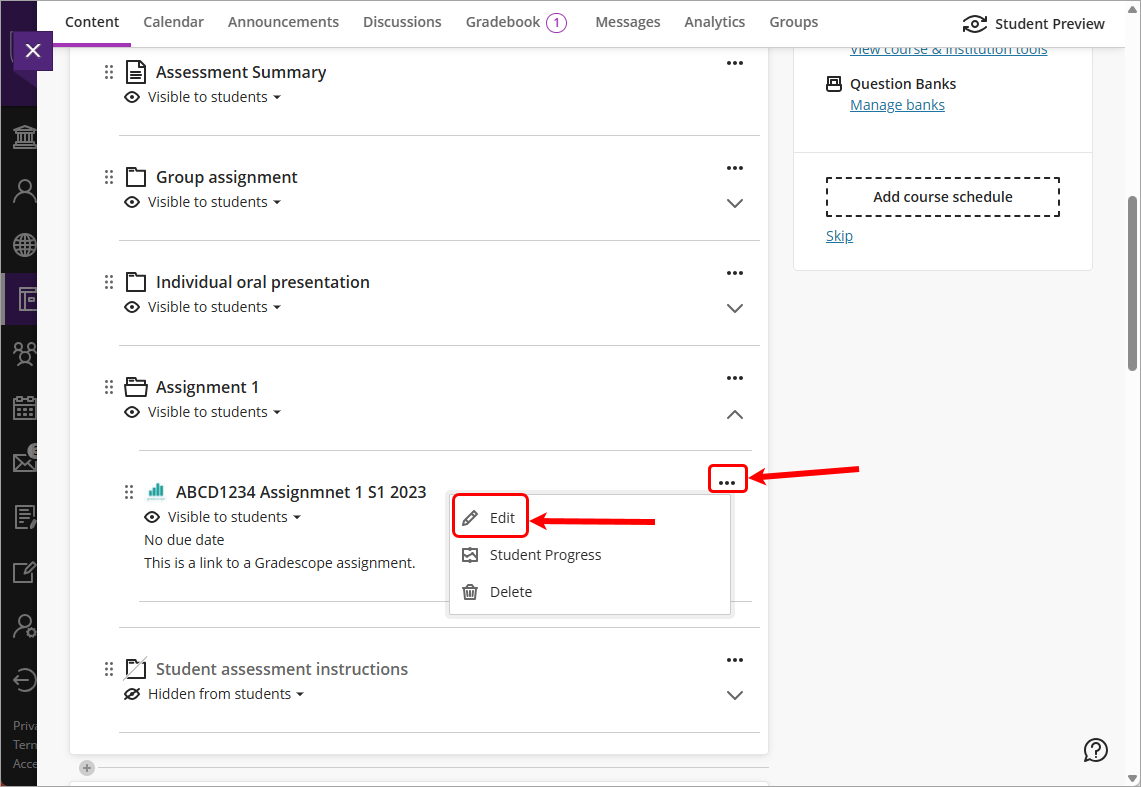 Elipsis (3 dots) and edit in drop-down list circled