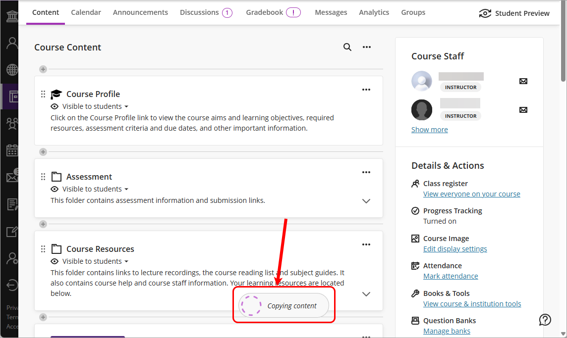 Copying content message circled
