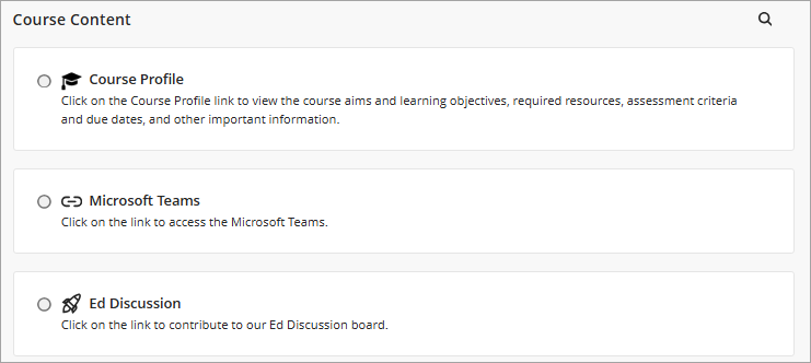 course profile, microsoft team and ed discussion links