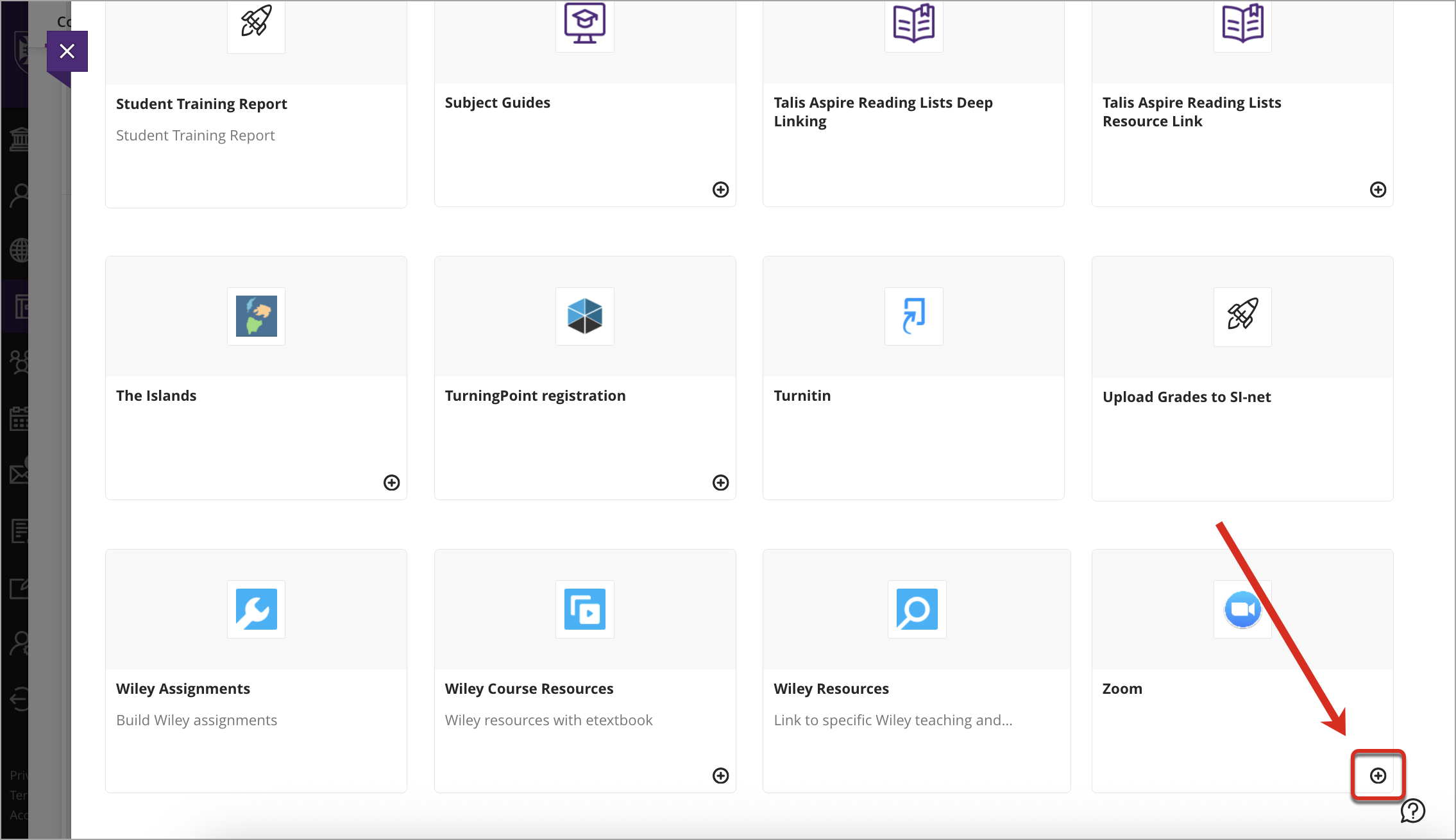 plus button for zoom virtual classroom 