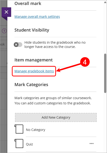 Manage gradebook items circled