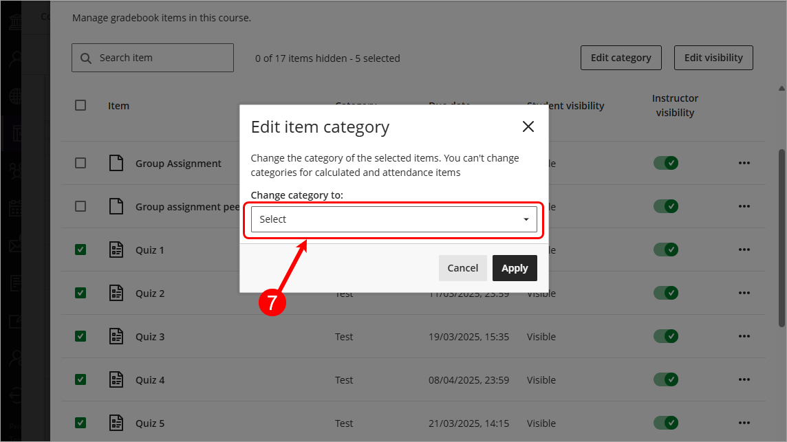 Change category to drop-down list circled