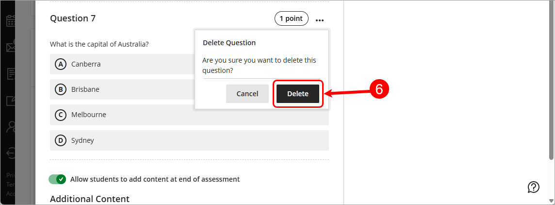 Delete button circled