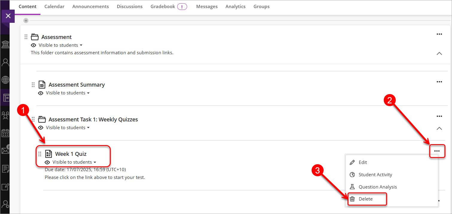 screenshot showing to click on three dots icon and select delete