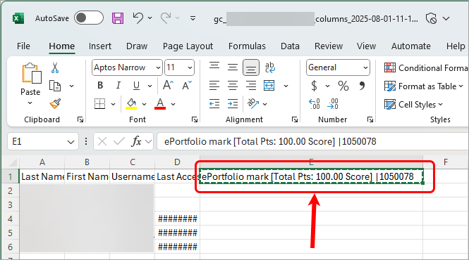 Gradebook column name circled