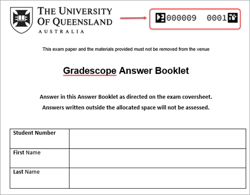 Example Gradescope answer booklet with QR code