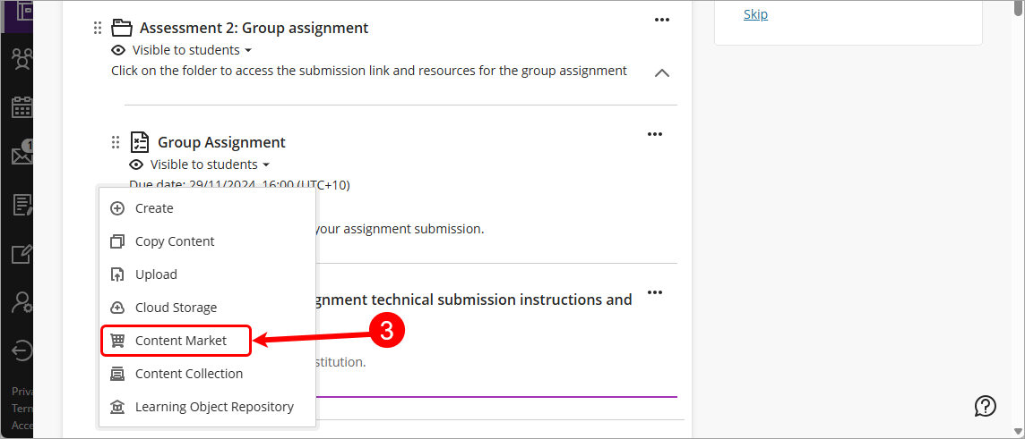 Content market in drop-down list circled