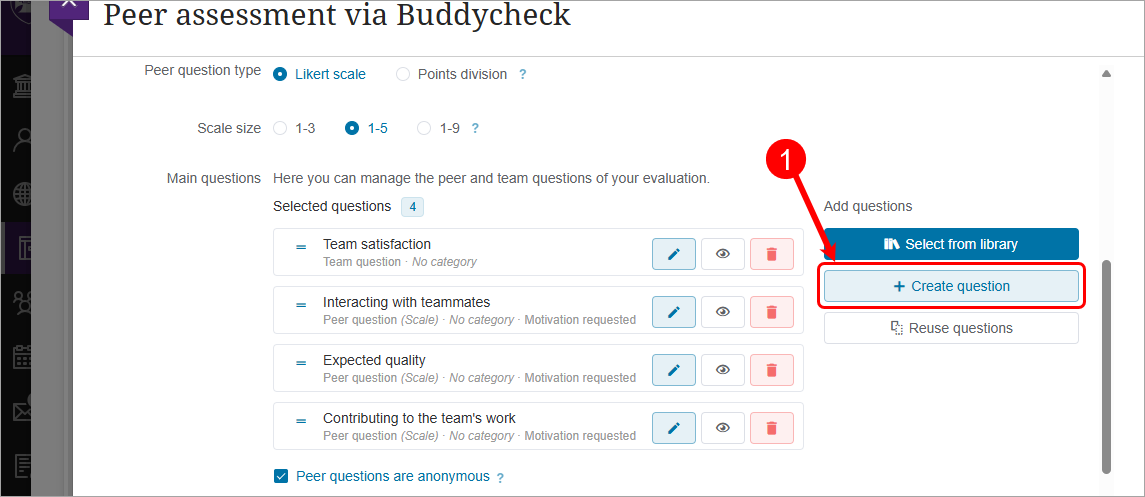 Create question button circled
