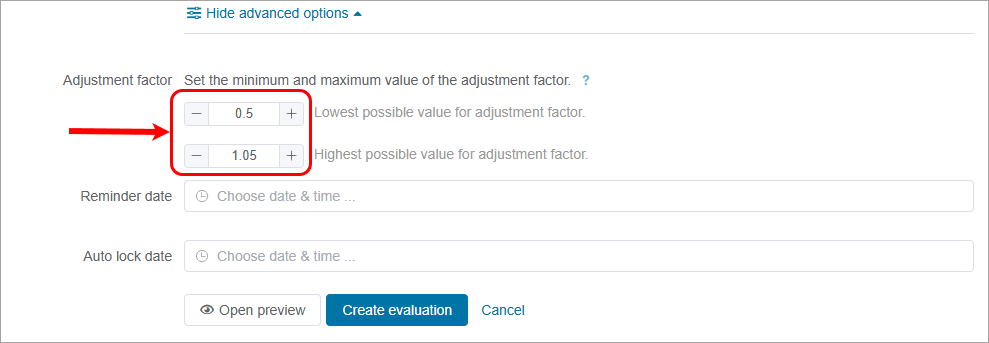 Adjustment factors circled