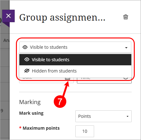 Visibility drop-down circled